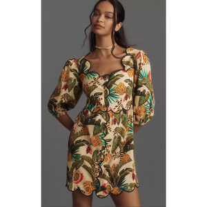 NWT Farm Rio x Anthropologie Square-Neck Scallop Mini Dress - XS